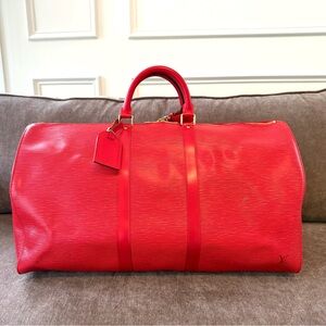 Authentic Louis Vuitton unisex Keepall 55 bag red Epi leather travel